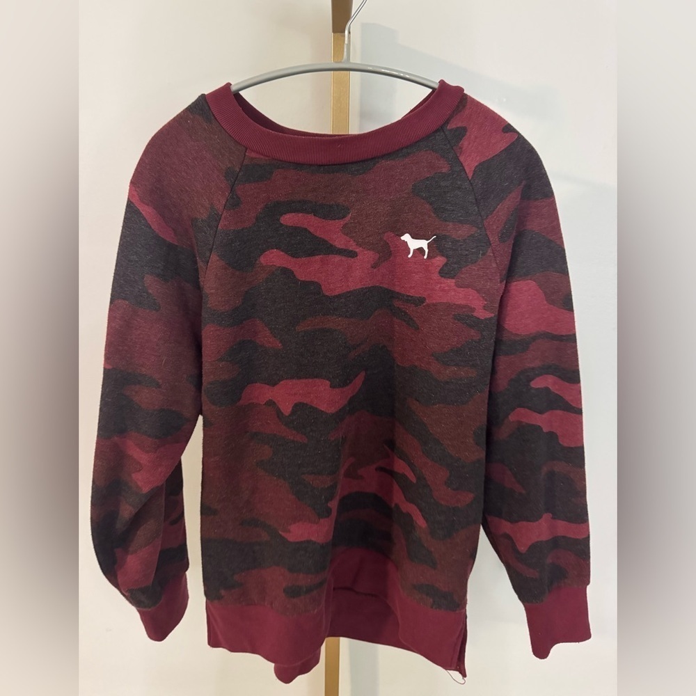 Victoria's Secret PINK Maroon Camo Sweatshirt - Picture 1 of 5